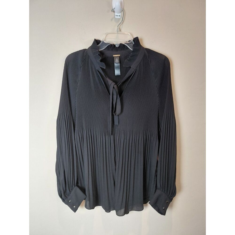 Chico’s | Black Label  Pleated Peasant Blouse  Size 2 Large EUC